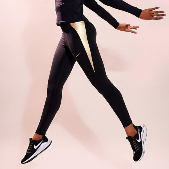 Nike Pro One Tigh Epic Luxe Leggings Tights Black Gold CU5020-010 Women's New - Picture 3 of 16